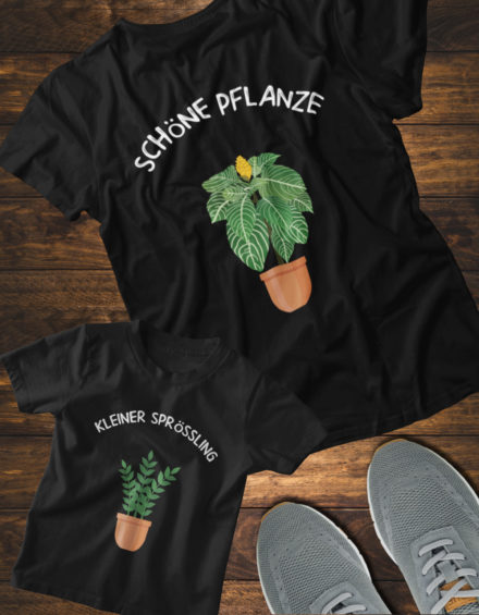 "SCHÖNE PFLANZE/KLEINER SPRÖSSLING" - Paare Partnerlook ("Mutter&Sohn") - 2 Tshirts