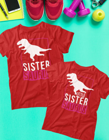 "SISTER-SAURUS/LITTLE SISTER-SAURUS" - Paare Partnerlook ("Schwester&Schwester") - 2 Tshirts