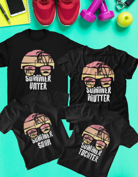 "SOMMER VATER, SOMMER MUTTER, SOMMER SOHN, SOMMER TOCHTER" - Paare Partnerlook ("Familie") - 4 Tshirts