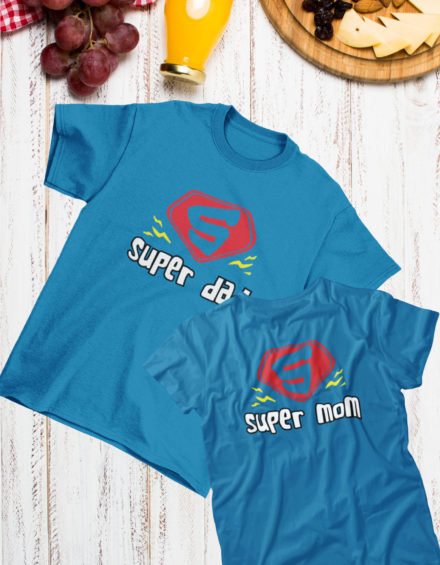 "SUPER DAD-SYMBOL/SUPER MOM-SYMBOL" - Paare Partnerlook ("Eltern") - 2 Tshirts