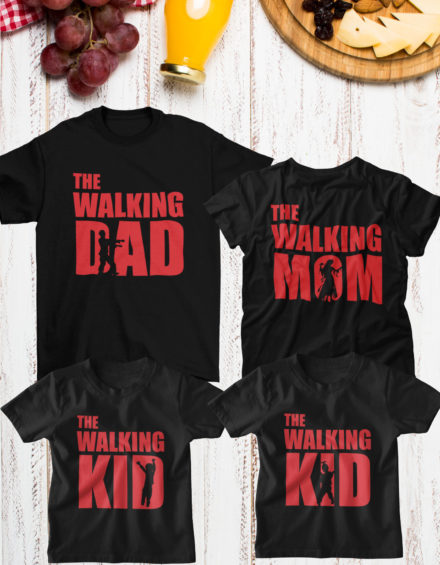 "THE WALKING DAD, THE WALKING MOM, THE WALKING KIDS" - Paare Partnerlook ("Familie") - 4 Tshirts