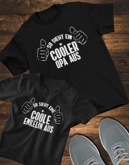 "SO SIEHT EIN COOLER OPA AUS-SO SIEHT EINE COOLE ENKELIN AUS" - Paare Partnerlook ("Opa&Enkelin")-2 Tshirts