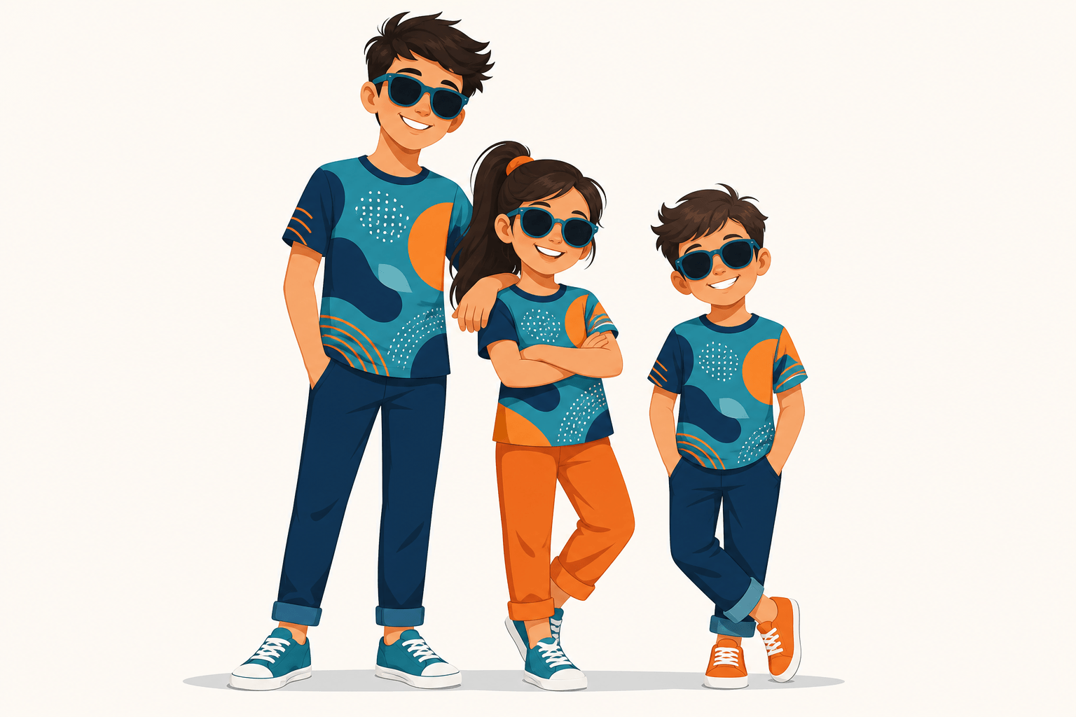 Coole Geschwister - Bruder und Schwestern - im Partnerlook mit matching bedruckten T-Shirt-Sets von LittleDude