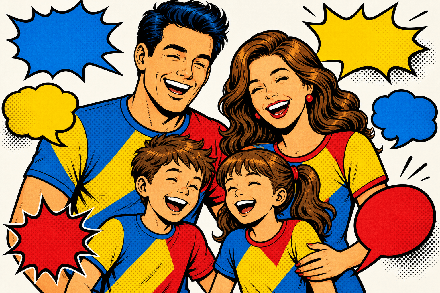 Lustige Partnerlook Shirts – Familie lacht in abgestimmten T-Shirts mit witzigen Sprüchen