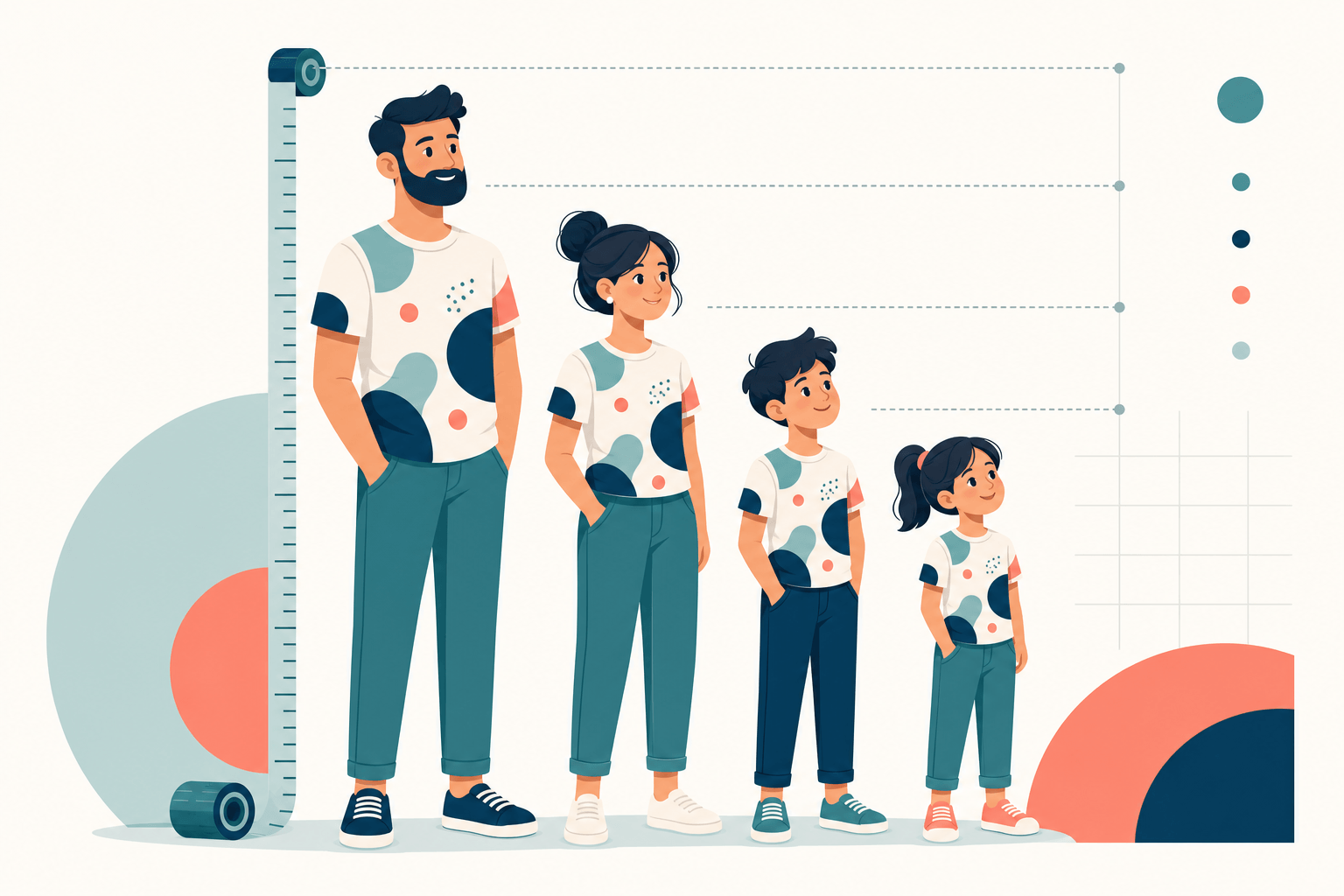 Familie im Partnerlook in verschiedenen Größen – Größen-Ratgeber für Eltern und Kind
