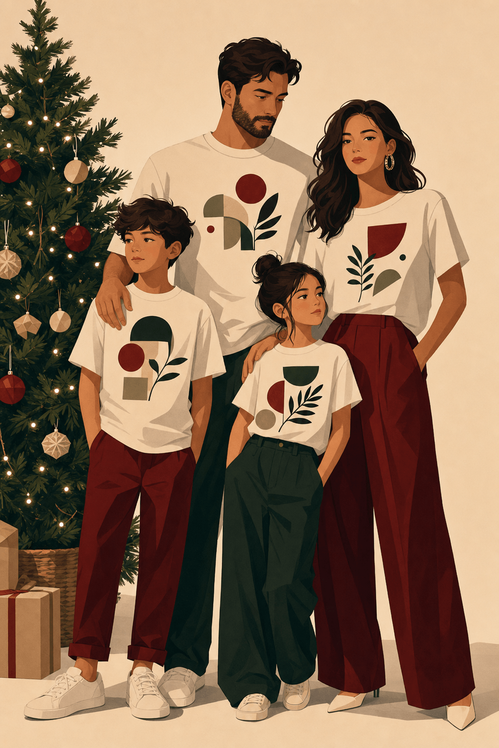 Familie im Partnerlook als Weihnachtsgeschenk - matching T-Shirt-Sets fuers Weihnachtsfoto