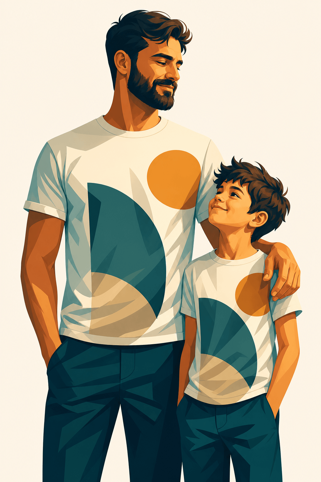 Partnerlook Vater und Sohn – Papa und Sohn in abgestimmten bedruckten T-Shirts